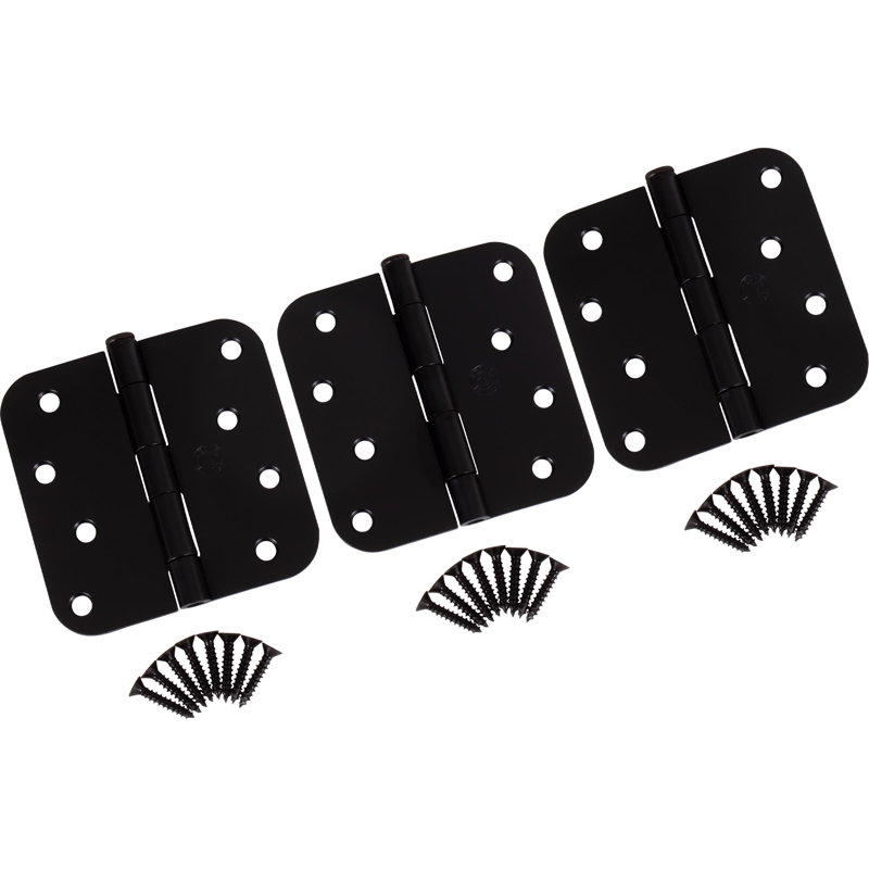 Charnières de porte de 4 po, coin de rayon de 5/8 po, Noir mat