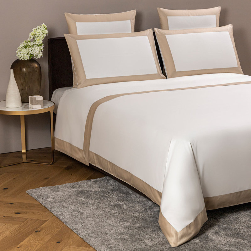 Bold Sateen Duvet Cover, Milk/Savage Beige, King Duvet Cover