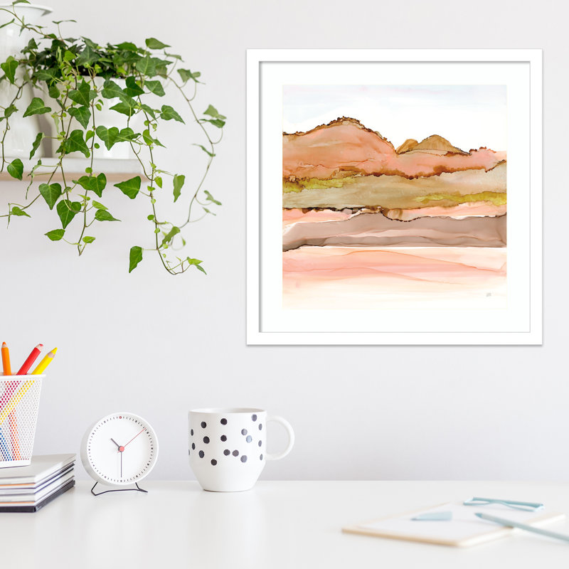«Desertscape IV» par Chris Paschke - peinture encadrée, H 18 po x l 18 po, Blanc