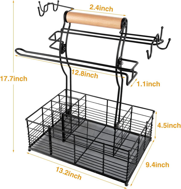 Grill Caddy BBQ Caddy with Paper Towel Holder Kitchen Organization Outdoor Camping Condiment Picnic Accessories Storage Organizer Easy to Disassemble