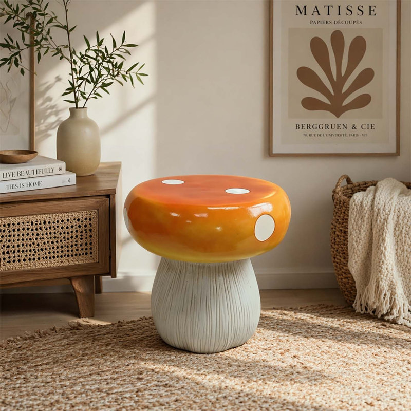 Statue de modèle champignon, tabouret de jardin en résine pour l'extérieur, table d'appoint pour l'extérieur, Orange