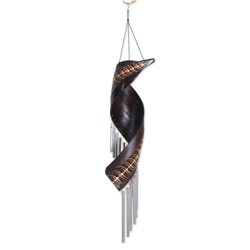 Handcrafted Coconut Fiber and Aluminum Wind Chime with Colorful Dots