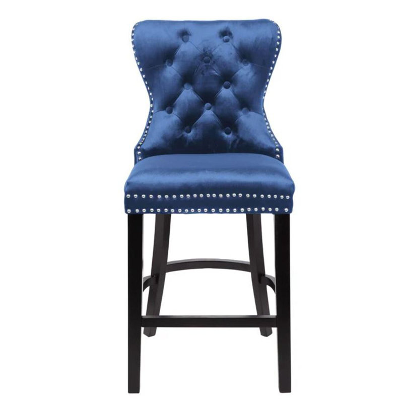 Grand tabouret en velours, Bleu