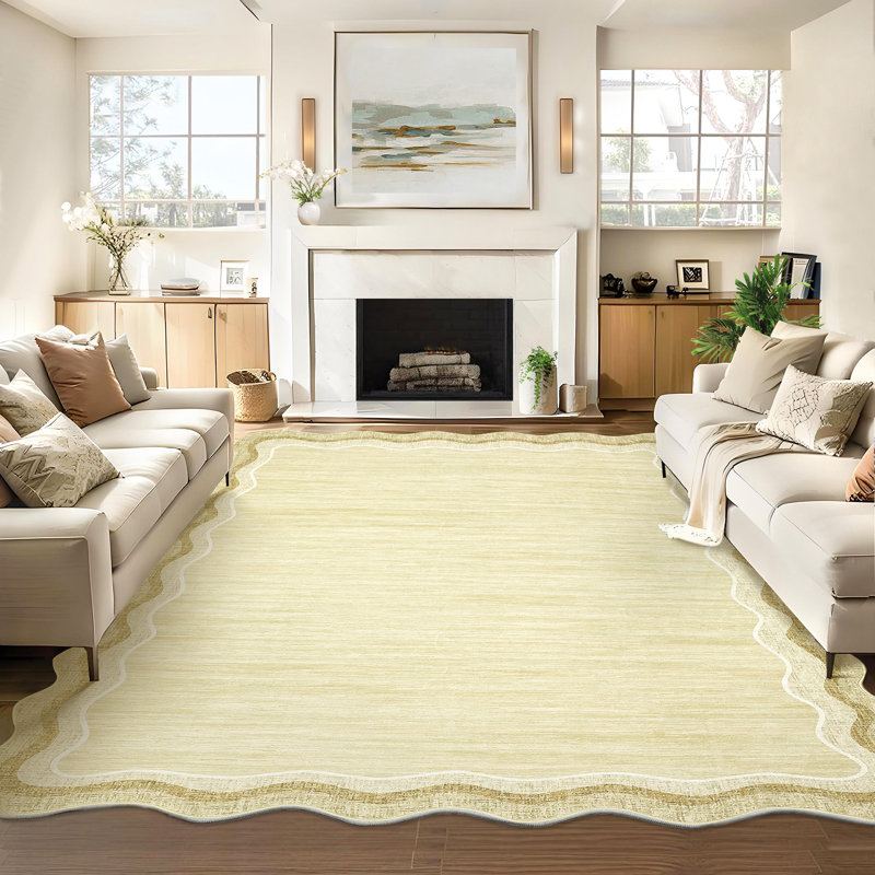 Bordered Design Machine Washable Rug with Rubber Backing for Living Room Modern Non-Slip Dining Room Rug Easy-Cleaning Floor Carpet for Bedroom
