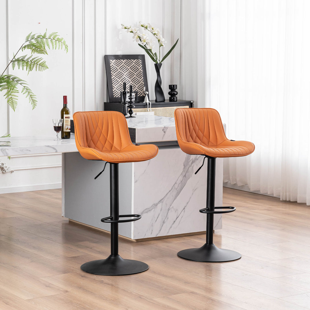 Zager Swivel Adjustable Height Bar Stools, Leather Upholstered Counter Stools, Modern Pub Stool (Set of 2) Hokku Designs 