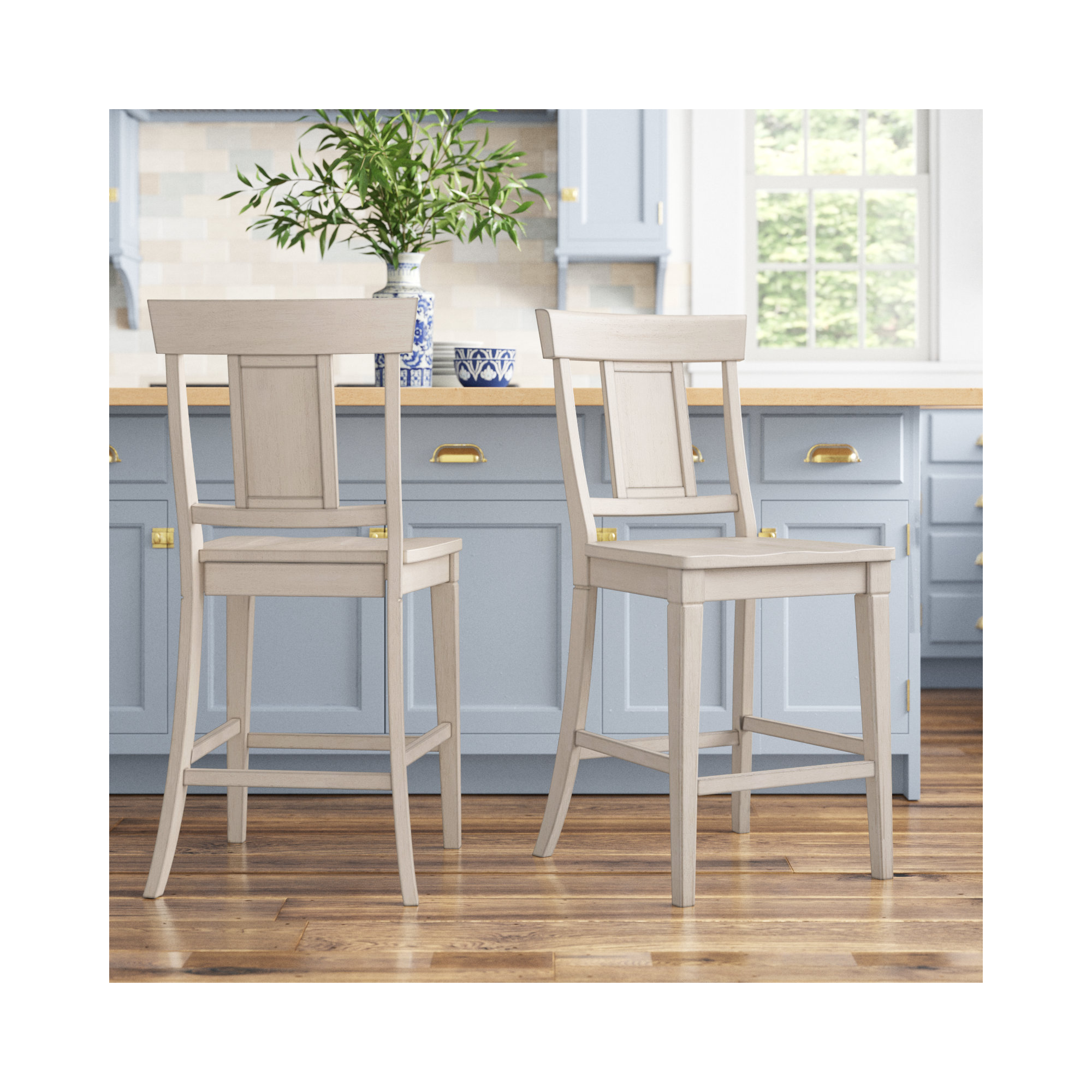 Fortville Solid Wood Counter/Bar Stool, Counter Stool (24.21" Seat Height), Antique White