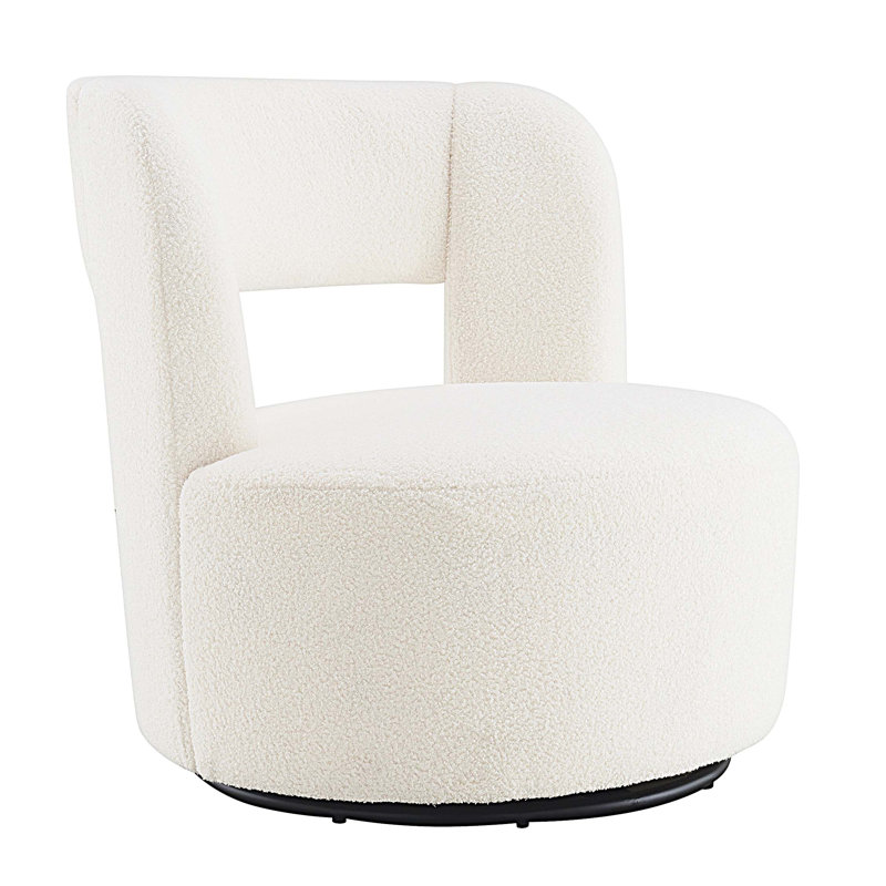 Fauteuil demi-tonneau pivotant avec tissu en peluche doux, Crème, crème