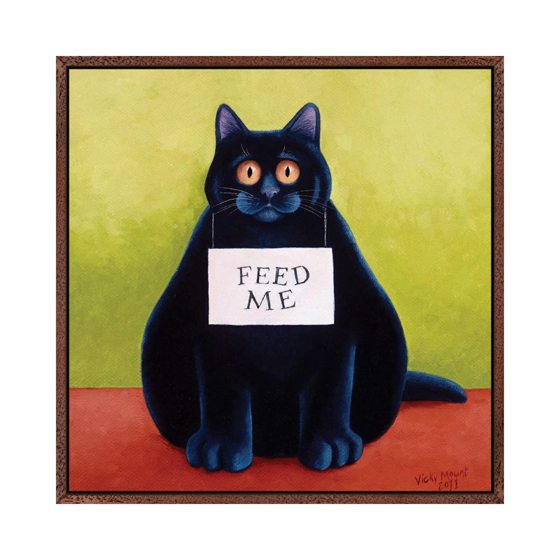 Fat Cat by Vicky Mount - Painting on Canvas, 66.04 cm H x 66.04 cm W, Classic Brown Wood Framed