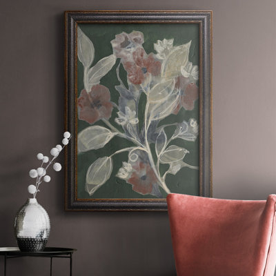 Toile encadrée de qualité supérieure Blooms On Hunter Green II - prête à être accrochée