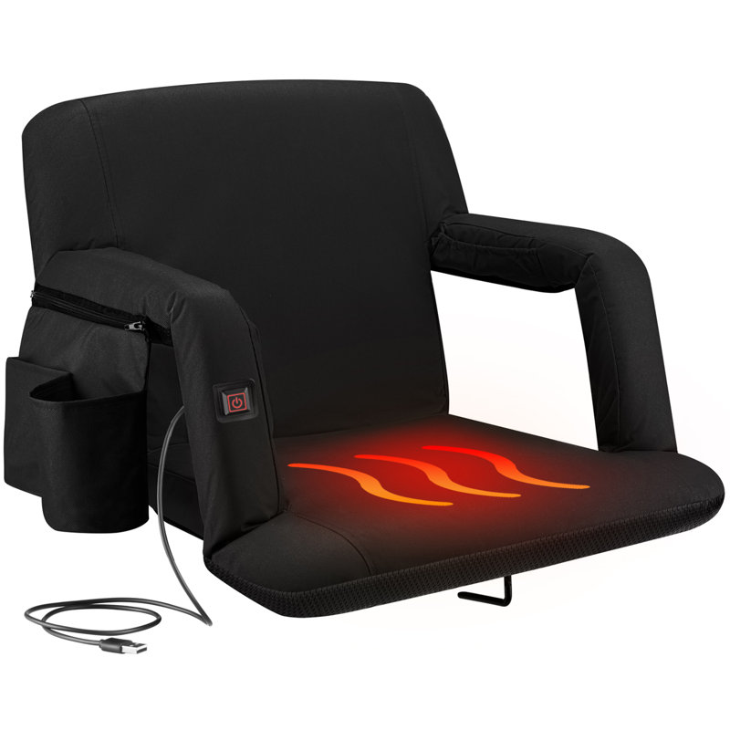 Alpcour Heated Reclining Stadium Seat - Waterproof Foldable Chair with Thick Padding and Back Support, Black