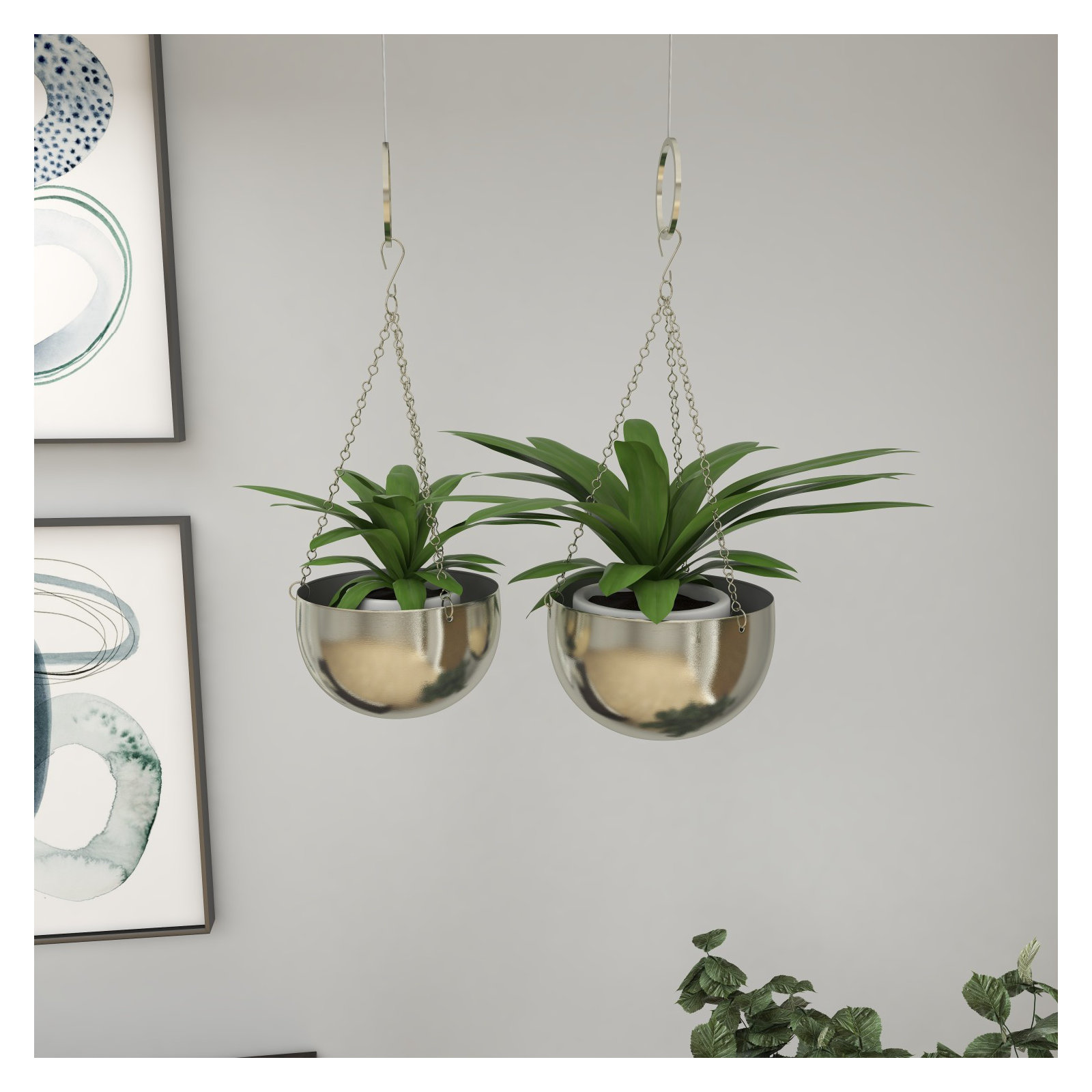Metal Indoor Outdoor Hanging Dome Indoor Outdoor Wall Planter with Chain, Nickel