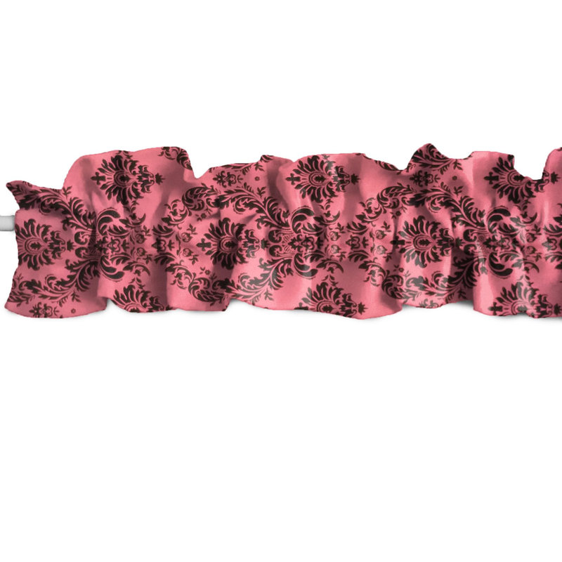 Cantonnière à damas, L 120 po x L 9 po, Noir / corail