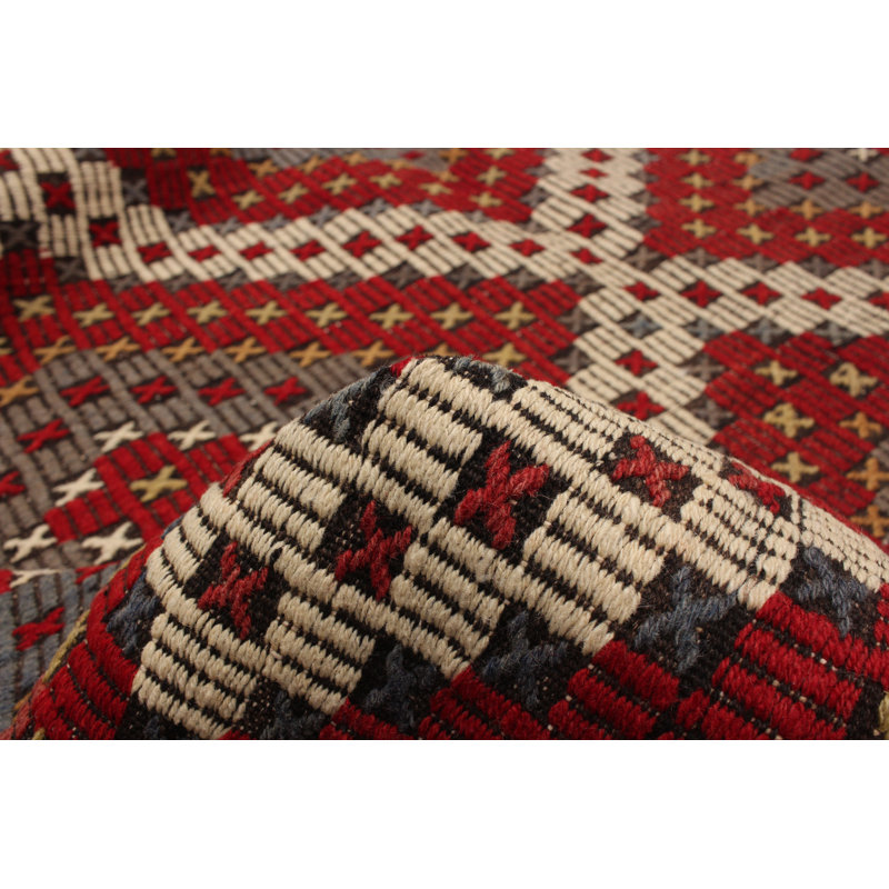 Tapis rouge / ivoire en laine noué à la main 6,5 pi x 10,4 pi Southwestern