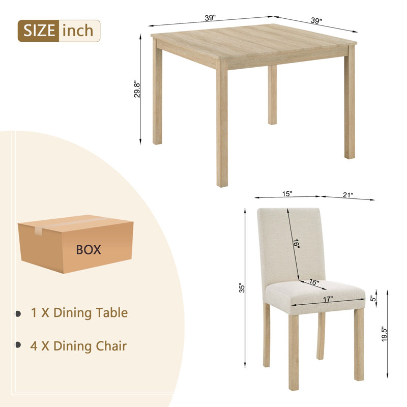 Ensemble 5 pièces avec 4 chaises Creswell, Naturel