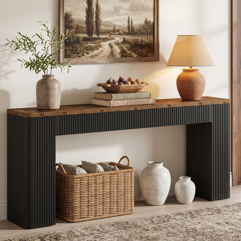 Console d'entrée extra longue 82,7 po, console de ferme cannelée