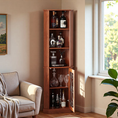 Tall Corner Bar Cabinet with Storage Space and Metal Perforated Door