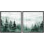 «Green Watercolor Pine Trees», ensemble de 2 brumes encadrées sur toile-97923430-97923429
