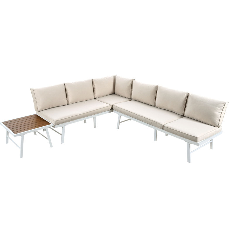5-6 Seater Garden Furniture Set, Beige, White