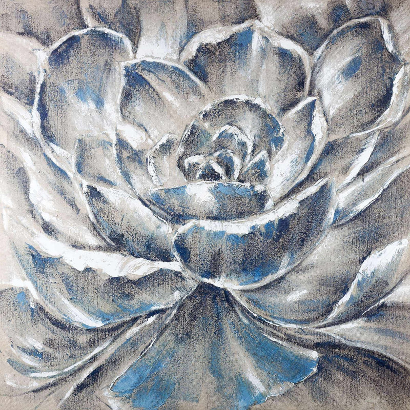 Fleur grise et bleue - Toile de salle de bain florale, H 36 po x l 36 po