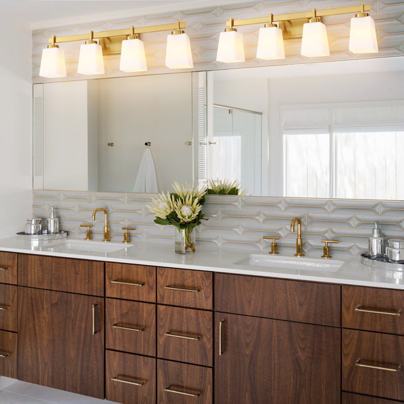 ETL Certificated Vanity Light with Milk Glass Shades, Modern Bathroom Light Fixture, 4, Brushed Gold