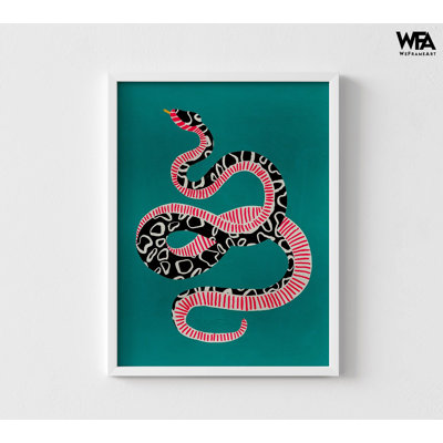 Reproduction d'art encadrée de reptile, impression d'art mural serpent coloré, impression de peinture de serpent, vipère rouge, décoration murale animal, art mural encadré 12 x 16 po