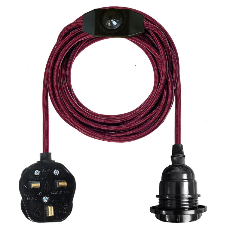 Harloe Ceiling Pendant Fitting, E27 Lamp Holder 2M Plug In Pendant Light Cord, Fabric Cable 3 Pin Plug In With On/Off Switch Lighting Kit