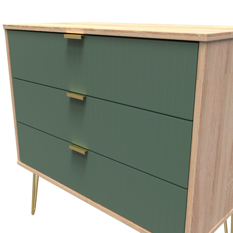 Beranda 3 Drawer Chest (Ready Assembled), Labrador Green/Bardolino Oak