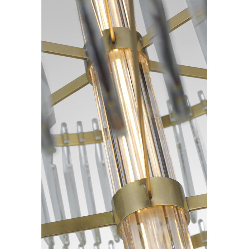 Waterford Killarney 32" Layered Drum Chandelier with Clear Crystal, Natural Brass