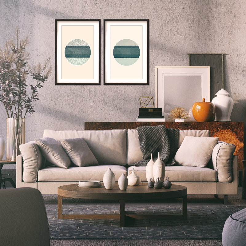 Coastal Retreat Oceanic Duology: Abstract Circles Diptych, 24" H x 32" W
