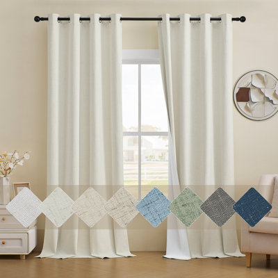 Leming 100% Waterproof and Blackout Solid Color Polyester Linen Textured Grommets Curtains Panel