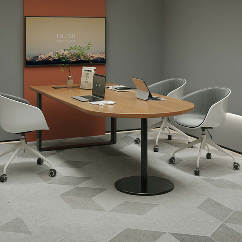 Table de conférence demi-cercle simple et créative en bois massif de 70,87 pouces, H 29,53 po x l 70,87 po x P 39,37 po