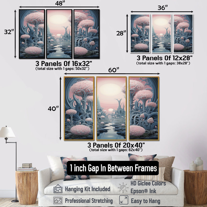 Cvetan - Abstract Landscape Wall Art Decor Set, Black Floater Framed, 40" H x 60" W x 1" D