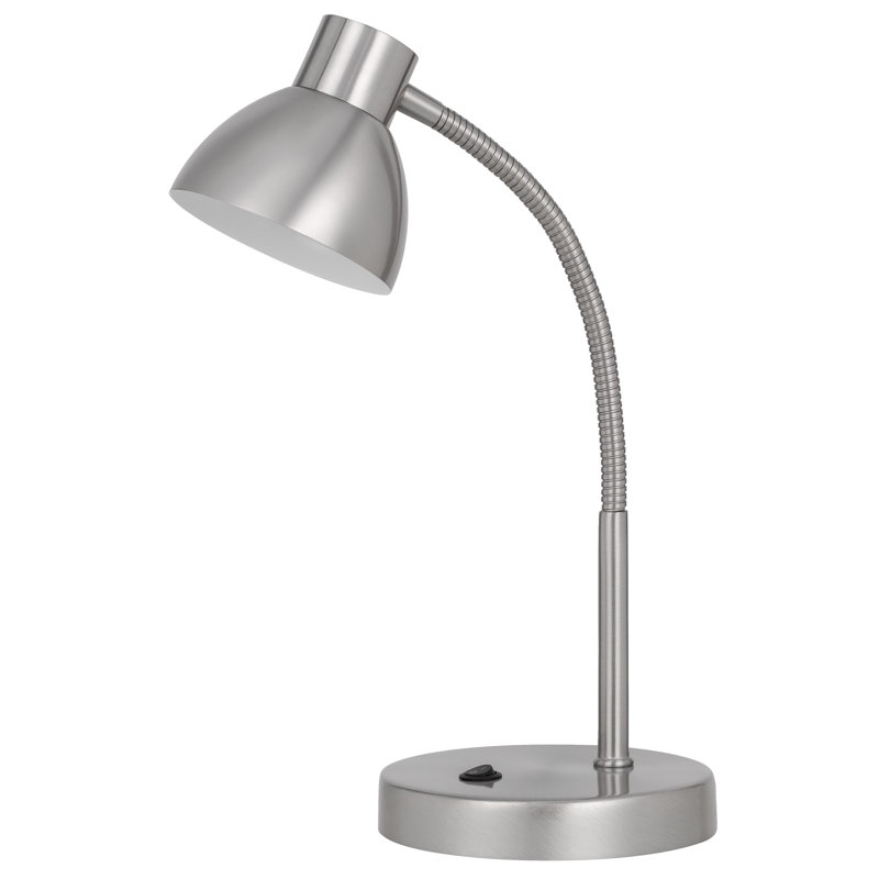 Lampe de bureau DEL à col de cygne, métal nickel satiné, 37 cm de hauteur, Argent, Argent