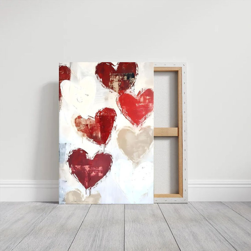 Art mural sur toile encadré en 2 dimensions, motif en forme de cœur, graffiti abstrait, impression sur toile de style expressionniste, cadeau idéal pour la Saint-Valentin, prêt à accrocher