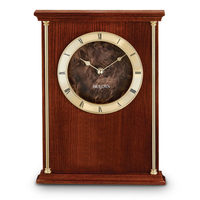 Modern & Contemporary Roman Numeral Oak Wood Quartz Movement / Crystal Tabletop Clock in Brown/Beige