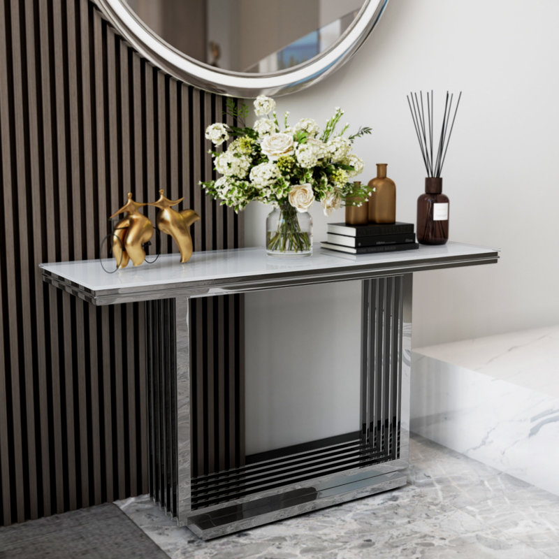 Console en verre, Argent argent, Blanc