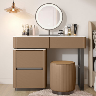 Edorta 55.1" W Marble and Solid Wood Makeup Vanity Set