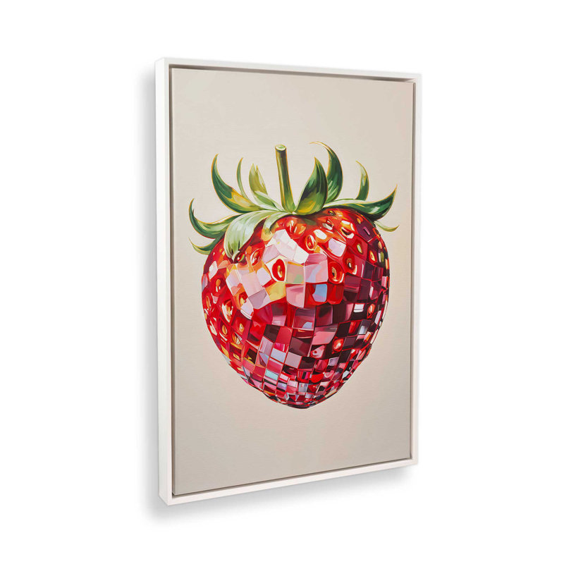 Impression sur toile Disco Strawberry dans un cadre, H 18,75 po x l 12,75 po, Blanc opaque