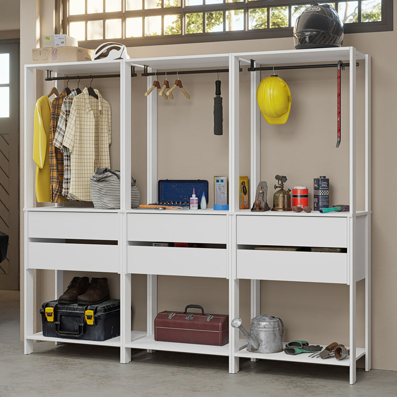  Étagère de rangement pour garage avec 6 tiroirs et espaces suspendus, Blanc
