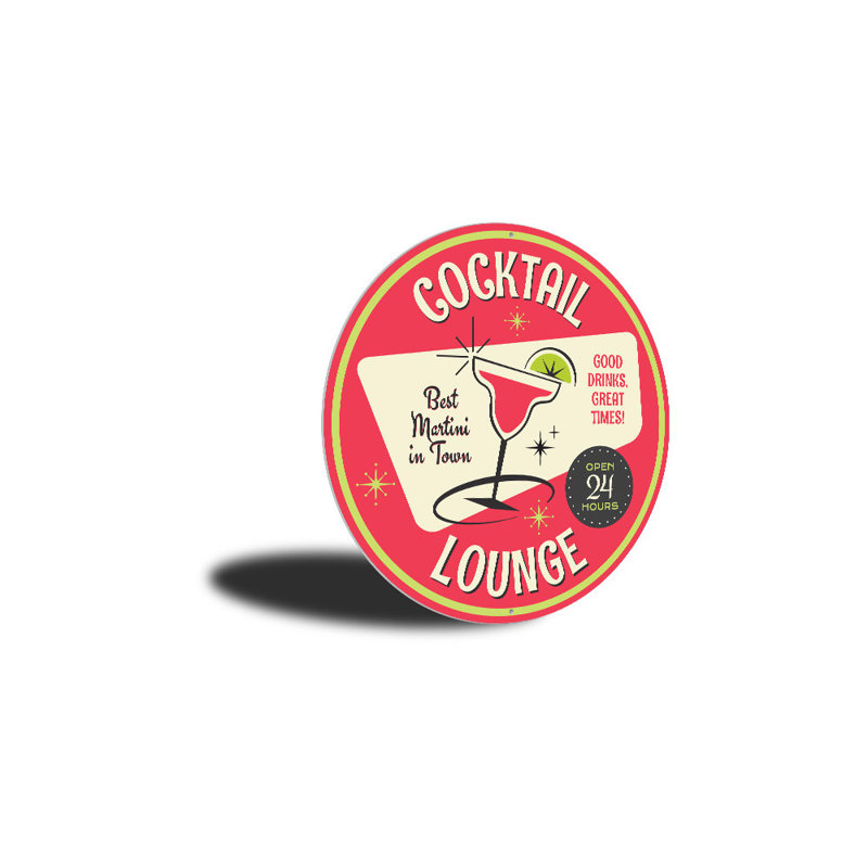 Enseigne de cocktail ouverte 24 heures en aluminium, H 18 po x l 18 po x P 0,06 po