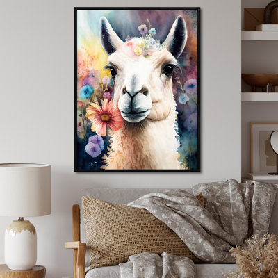 Portrait d'un lama avec des eurs