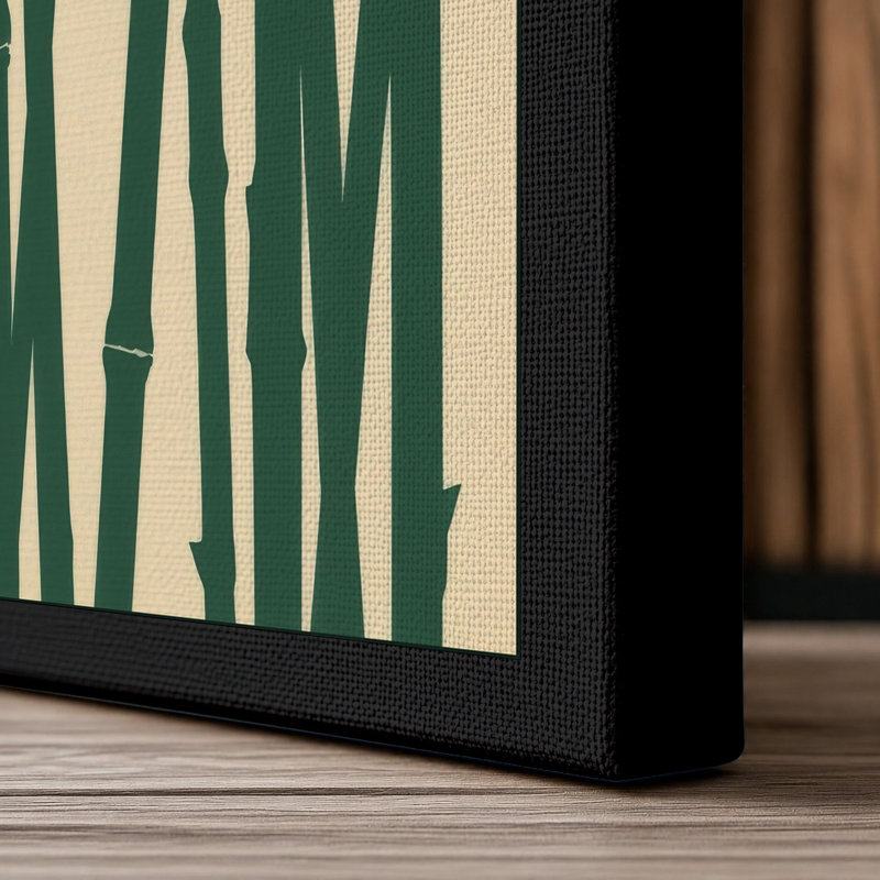 Bamboo in Green Japandi - Wrapped Canvas, 30x20 - 76.2 x 50.8 cm, Black Border
