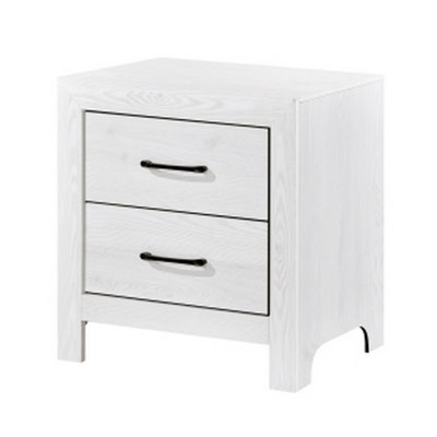 Table de chevet 24 pouces Eby, 2 tiroirs avec poignées en nickel noir, finition blanche