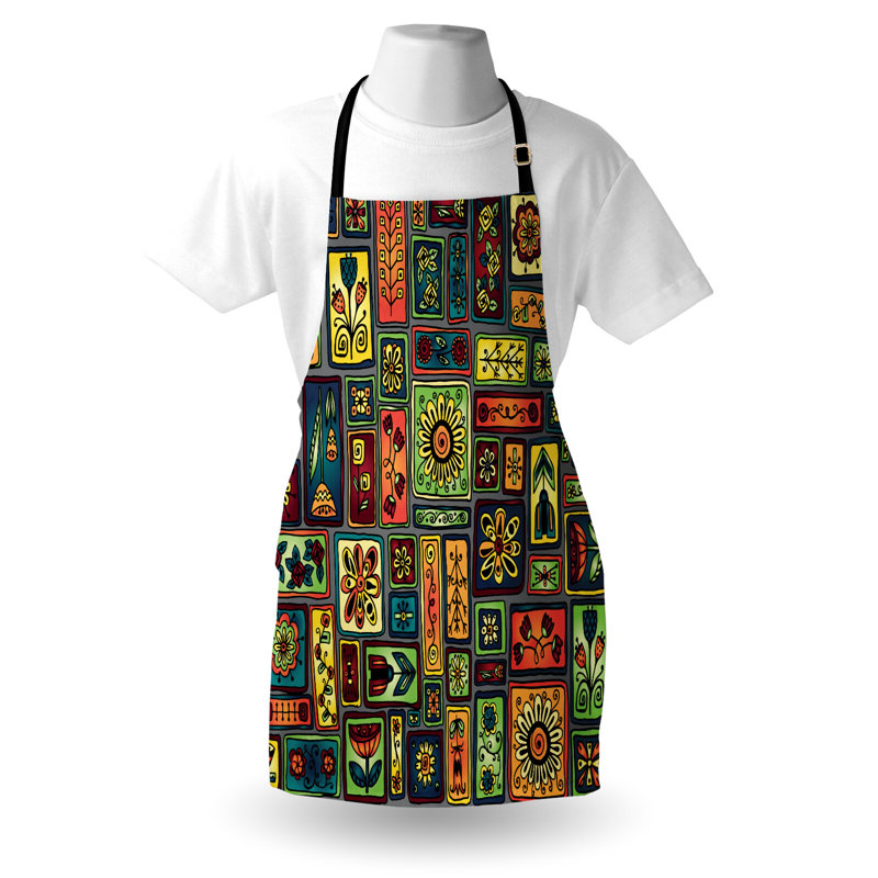 Multicolore tablier East Urban Home Hipster unisexe, feuilles et cœurs