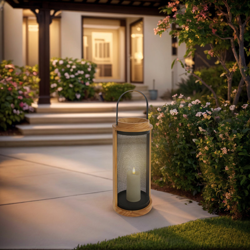 Wooden Candle Lantern with Metal Handle