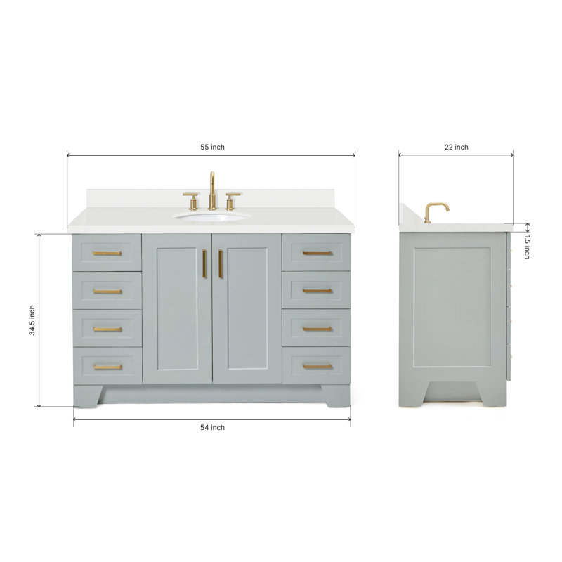 61 IN.  Single Bathroom Vanity, Gray, Oval, White Quartz