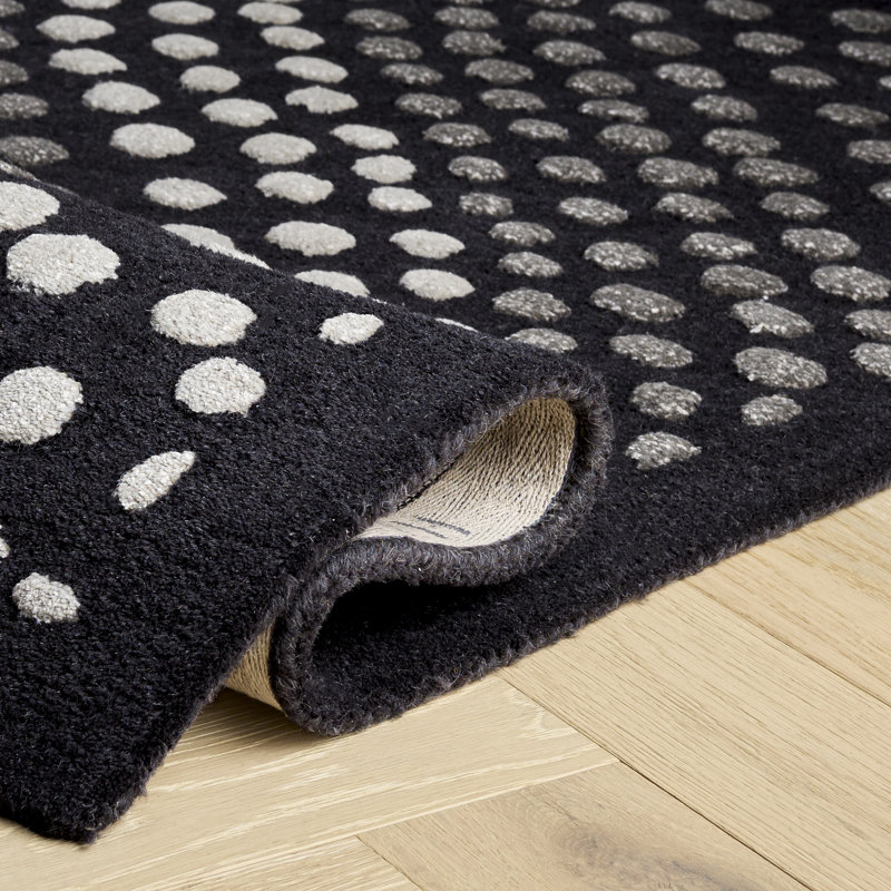 Tapis gris foncé en laine touffeté et fabriqué à la main à motif abstrait Amier, Rectangle 2 pi 6 po x 4 pi