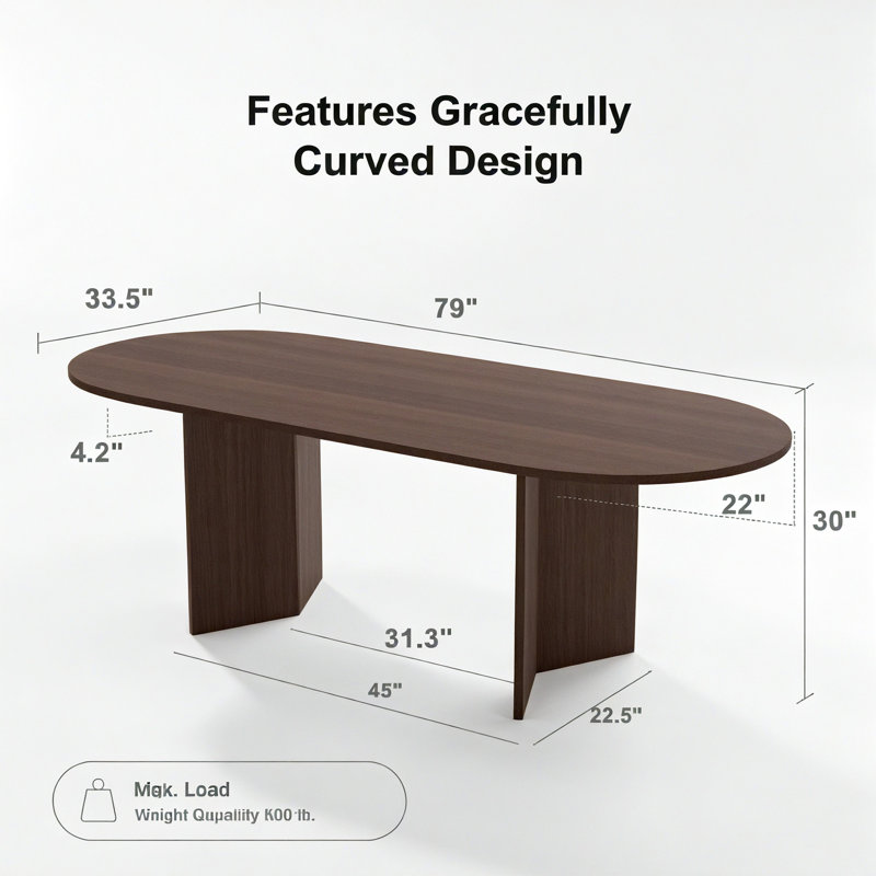 Table de salle à manger ovale avec table de cuisine en bois massif à double piédestal, H 30 po x L 79 po x l 33,5 po, Noyer