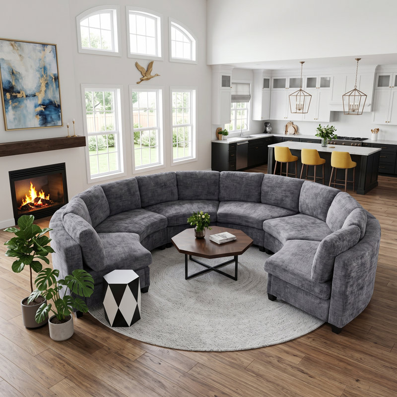 Canapé modulaire incurvé modulaire avec assise profonde et coussins amovibles, Gray Chenille