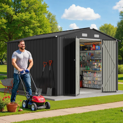 Remise de rangement extérieure en métal 10 pi x 10 pi avec portes doubles et évents verrouillables